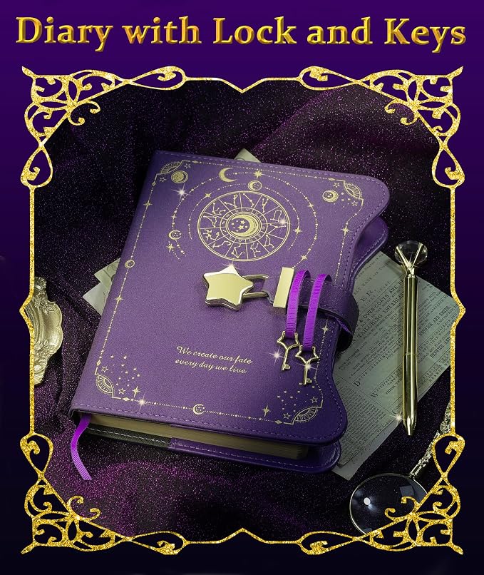 Hoci Poci Diary with Lock and Keys for Girls Gift Ideas, 360 Pages Journal | Elegant Gift Box for Teen Girls, B6 Kraft Pages Refillable Notebook with Pen and Bookmark for Writing, Astro Purple