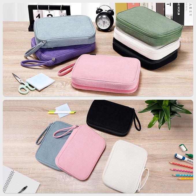 Zannaki Large Capacity Pencil Pouch Organizer | Soft Corduroy Pencil Box for Girls Boys Teens | Cute Big Pen Bag with Multiple Zipper Pockets - Pencil Case Storage for Art Supplies & Stationery-Purple