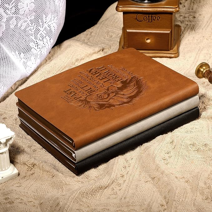 MINICAGIE Leather Journal for Men Soft Cover 256 Pages Lined Bible Journals for Writing A5 Lion Journaling Notebooks Vintage Travel Inspirational Diary, 5.7" x 8.3", Brown