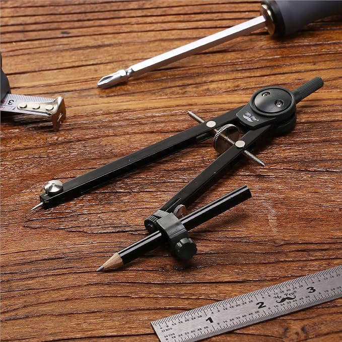 Mr. Pen- Metal Geometry Compass, Center-Wheel Design | Precision Drafting Compass with Pencil for School & Technical Drawing, Draws Circles up to 11 Inches Diameter