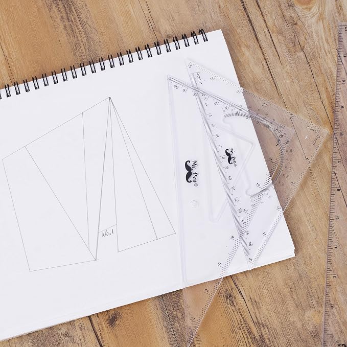 Mr. Pen Triangle Ruler, Protractor, Math Set - 3 Pack, Square Ruler | Protractor for Geometry