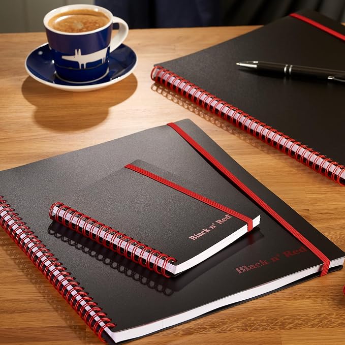 Black n' Red Notebook, Business Journal, 8-1/4" x 5-7/8", 70 Sheets, Ruled, Optik Paper, Scribzee App, Flexible Poly Cover, Wirebound, Black (C67009)