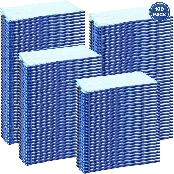 Handepo 100 Pack Mesh Zipper Pouch Pencil Pouches Bulk Clear Storage Bag Small Waterproof Purse Bag Multipurpose for Cash Board Game Passport Office(A6/9.45x4.53in,Blue)