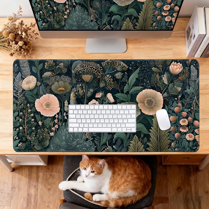 Desk Cover Mat, Cute XXL Large Mouse Pad, Computer Laptop Mat Desk Decor for Office Game Home 31.5 X 15.7 Inch (Black Weeds)