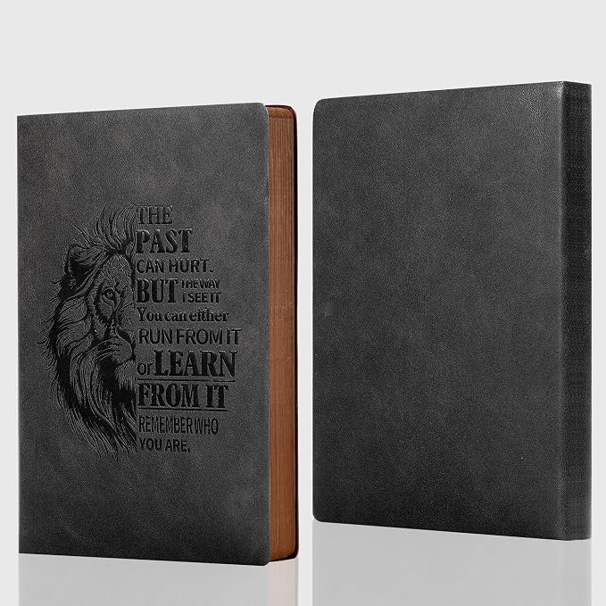 MINICAGIE Leather Journal for Men Soft Cover 256 Pages Lined Bible Journals for Writing A5 Lion Journaling Notebooks Vintage Inspirational Diary, 5.7" x 8.3", Black