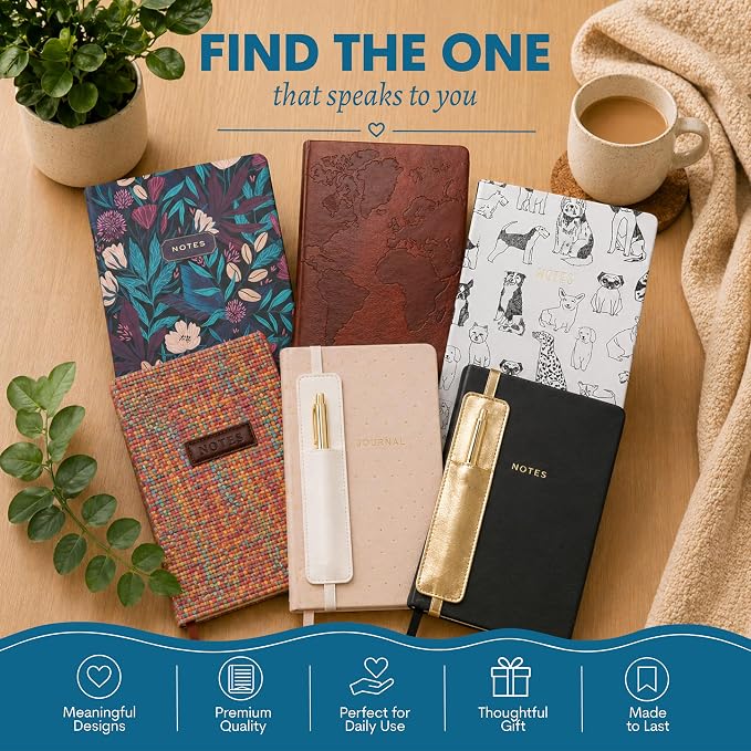 WORLD TRAVELER Eccolo A5 Hardbound Journal Notebook 256 Ivory Lined Pages | Sturdy Flexible Hardcover, 80GSM Acid-Free Ivory Pages, Smyth-Sewn Lay-Flat Binding, Ribbon Bookmark