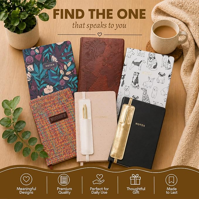 WORLD TRAVELER Eccolo A5 Hardbound Journal Notebook 256 Ivory Lined Pages | Sturdy Flexible Hardcover, 80GSM Acid-Free Ivory Pages, Smyth-Sewn Lay-Flat Binding, Ribbon Bookmark
