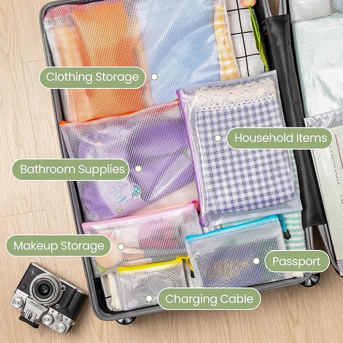 Smarpau 44pcs Mesh Zipper Pouch Bags,8 Sizes 11 Colors Board Game Bags | Plastic Zipper Mesh Bags for Organizing,Multipurpose Waterproof Mesh Bags for Puzzle Storage,Toy Pouch,Travel Storage