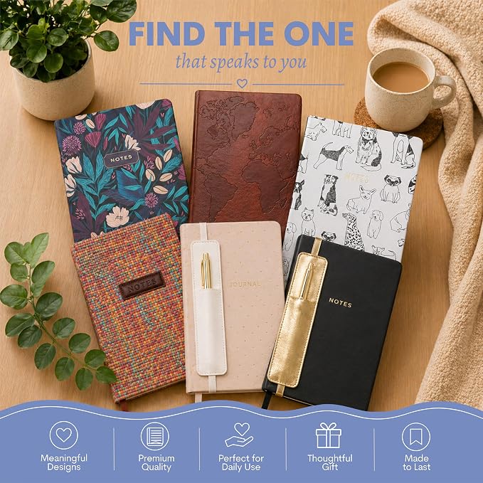 WORLD TRAVELER Eccolo A5 Hardbound Journal Notebook 256 Ivory Lined Pages | Sturdy Flexible Hardcover, 80GSM Acid-Free Ivory Pages, Smyth-Sewn Lay-Flat Binding, Ribbon Bookmark
