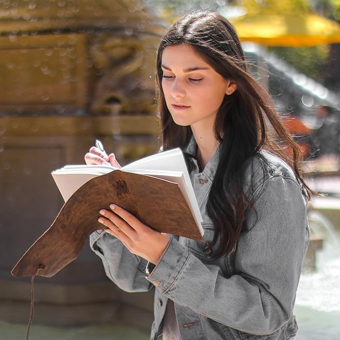 Leather Journal Lined Notebook Paper - MOONSTER® Leather Bound Journals for Writing for Women and Men, 8"x6" Ruled Large Notebooks, Kraft Paper with 400 pages - Non Refillable Lined Paper College Ruled & Travel Size