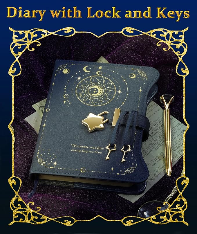 Hoci Poci Diary with Lock and Keys for Girls Gift Ideas, 360 Pages Journal | Elegant Gift Box for Teen Girls, B6 Kraft Pages Refillable Notebook with Pen and Bookmark for Writing, Astro Blue