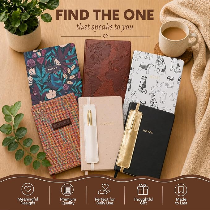 WORLD TRAVELER Eccolo Medium Lined Journal Notebook, A5 Writing Journal, 256 Ruled Ivory Pages, Ribbon Bookmark | Sturdy Flexible Hardcover, 80GSM Acid-Free Ivory Pages, Smyth-Sewn Lay-Flat Binding, Ribbon Bookmark