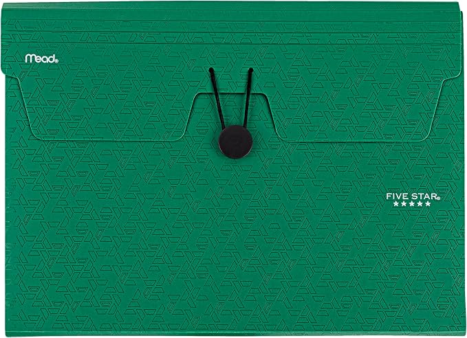 Five Star Expanding File Organizer, 6-Pocket Accordian File Organizer, Bungee Closure, Holds 8-1/2" x 11" Paper, Forest Green (350100D-ECM)