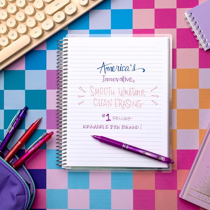 Pilot, FriXion Vibe Clicker Premium Erasable Gel Ink Pens, Find Your DreamGlow Vibe, Uplifting & Dreamy Colors, 7 Pack, Fine Point 0.7 mm, Assorted Pink/Purple Inks