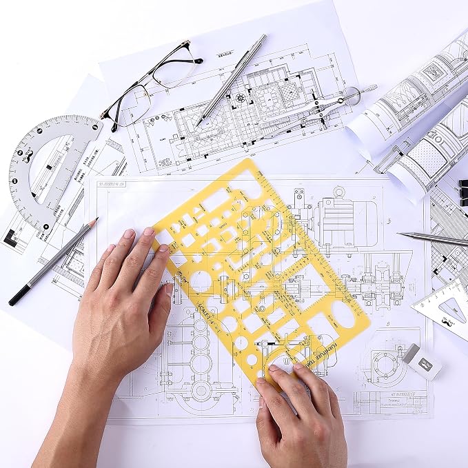 Mr. Pen- House Plan, 3 pcs, Interior Design and Furniture Templates | Clear Flexible Plastic, Drafting Tools, Ruler Shapes for Architecture, 1/4 Inch Scale, Kitchen, Bath, Bedroom, Office