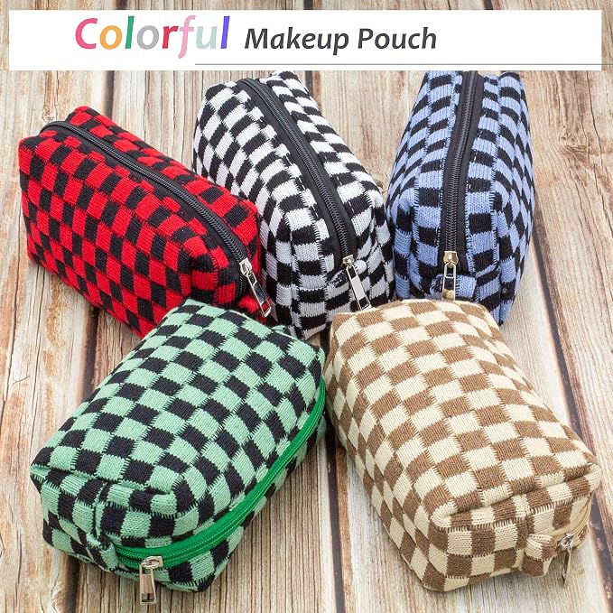 PAZIMIIK Checkered Makeup Bag for Purse Portable Zipper Make Up Pouch Small Cosmetic Case for Travel Accessories (Green Black) | Cute Zipper Makeup Organizer for Women, Travel Essentials, Toiletries, Makeup Brushes, Beauty Accessories&Bridesmaid Gifts