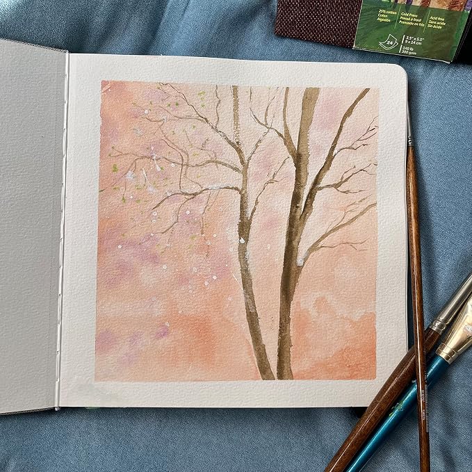 tumuarta Watercolor Sketchbook,140 LB,300 GSM, Cotton Paper, Cold Press | 5.5"X5.5", 24 Sheets,Acid Free Watercolor Paper Square Sketchbooks for Use As Travel Notebook and Mixed Media Pad