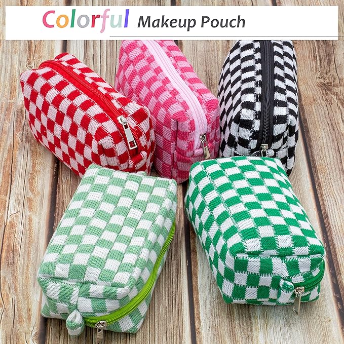 Checkered Makeup Bag for Purse, Small Travel Cosmetic Pouch,Light Green | Cute Zipper Makeup Organizer for Women, Travel Essentials, Toiletries, Makeup Brushes, Beauty Accessories&Bridesmaid Gifts