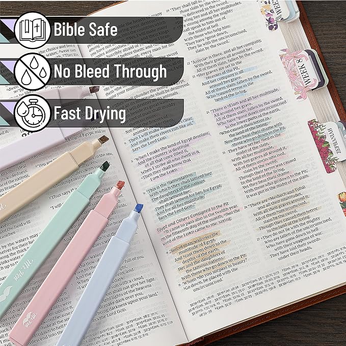 Mr. Pen- Aesthetic Highlighters and Ballpoint Pens No Bleed, 12 Pack | Pastel Colors, Bible Highlighters and Black Ink Pens No Bleed, Fast Dry and No Smear for Bible Journaling, Planner