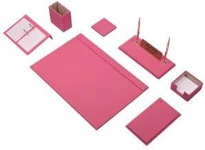 Luna Luxury Leather Desk Set – 9 Piece Executive Desk Organizer with Desk Pad, Fountain Pen Set, Pen Holder & A5 Note Case – Professional Office Desk Accessories – Multiple Colors (Pink)