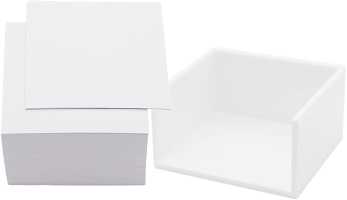 White Memo Holder with Blank Notes Cube Simple PS Notepad Organizer Dispenser 500 Sheets Non-sticky Memo Pads Set for Home Office School Supplies