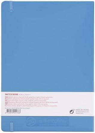 Talens Art Creation Sketchbook, Lake Blue, 80 Sheets, 8.3 x 11.7 in | Hard-Bound Pocket Notebook, 140 GSM/94 lbs Paper, Acid-Free Cream Blank Paper, Ribbon Bookmark, and Elastic Closure