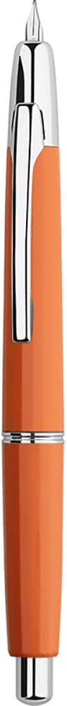 erofa Majohn A2 Press Fountain Pen Extra Fine Nib with Box, Retractable Orange Resin Ink Pen with Converter Writing Pen Set (Silver Clip Version