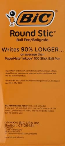 BIC Round Stic Xtra Life Ballpoint Pens, Medium Point (1.0mm), Black, 60-Count Pack, Flexible Round Barrel For Writing Comfort (GSM609-BLK) 60 Count (Pack of 2)