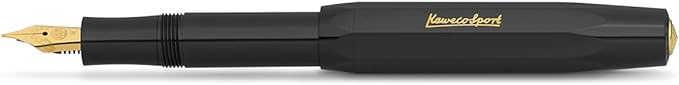 Kaweco CLASSIC SPORT Fountain Pen Black with 23 Carat Gold-Plated Steel Nib and Iridium Tip for Ink Cartridges I Sport Fountain Pen 13 cm I Nib: M (Medium)