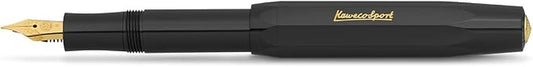 Kaweco CLASSIC SPORT Fountain Pen Black with 23 Carat Gold-Plated Steel Nib and Iridium Tip for Ink Cartridges I Sport Fountain Pen 13 cm I Nib: B (Broad)