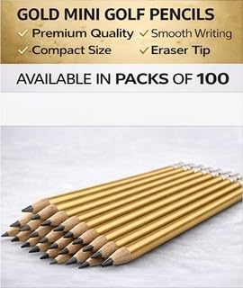 TH Golf 100pcs Golf Pencils, 4 Inch Mini Half Pencils with Eraser Sharpened Wood Mini Round for Schools Wedding Toddlers Home Corporate Multiple Colours (Gold)
