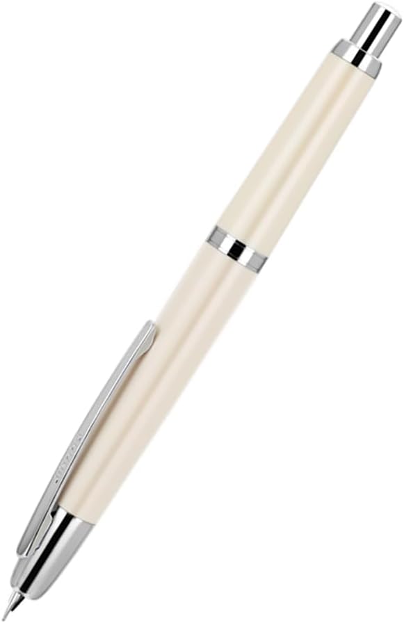 Jinhao 20 Press Retractable Fountain Pen Extra Fine Nib with Converter Resin Writing Gift Pen, Ivory with Silver Clip