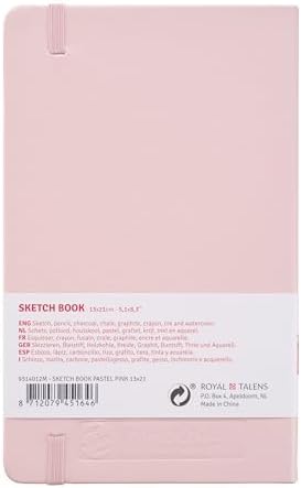 Talens Art Creation Sketchbook, Pastel Pink, 80 Sheets, 5.1 x 8.3 in | Hard-Bound Pocket Notebook, 140 GSM/94 lbs Paper, Acid-Free Cream Blank Paper, Ribbon Bookmark, and Elastic Closure