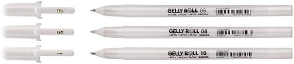 SAKURA Gelly Roll Basic White Gel Pen Set of 3, Assorted Sizes | Opaque Pens for Highlights, Drawing & Crafts