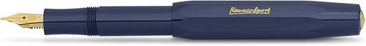 Kaweco CLASSIC SPORT Fountain Pen Navy Blue with 23 Carat Gold-Plated Steel Nib and Iridium Tip for Ink Cartridges I Sport Fountain Pen 13 cm I Nib: B (Broad)