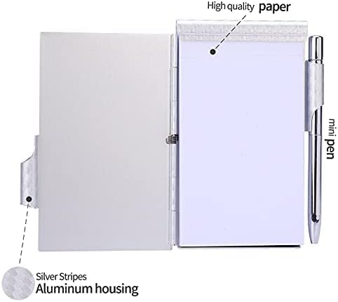 amassan Metal Pocket Notebook, Small Pocket Notepad Aluminum Note Case with Mini Metal Pen and 60-Page Sheets … (Notepads Refills （Dot Grid）)