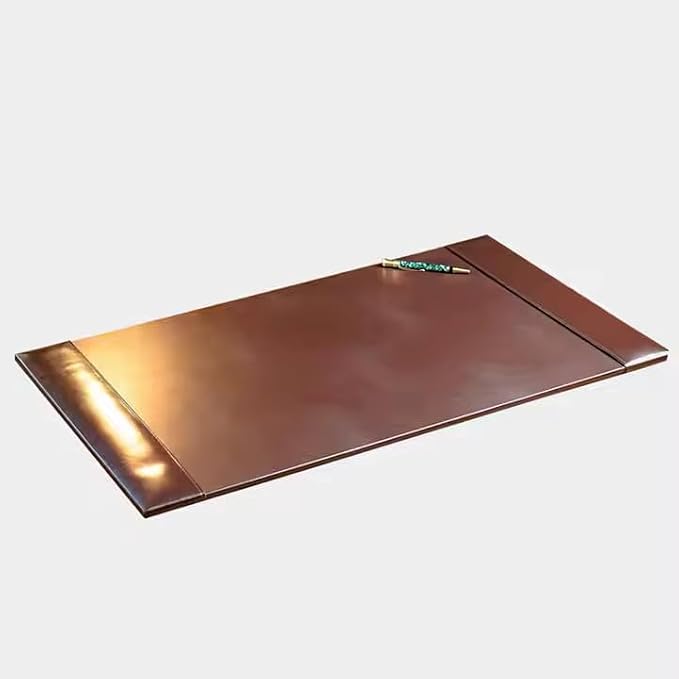 Professional Leather Desk Mat Brown Writing Surface, Raised Edge Stitching Desk Protector, Large Leather Executive Desk Pad (30" x 18")