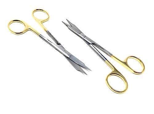 Goldman Fox Scissor 13 cm - Super Cut Sharpness - Premium Quality German Stainless Steel - Gold Handles by Cynamed (Straight + Curved) …