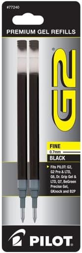 Pilot, G2 Gel Ink Refills, Fine Point 0.7 mm, Black, Pack of 6