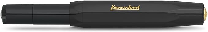 Kaweco CLASSIC SPORT Fountain Pen Black with 23 Carat Gold-Plated Steel Nib and Iridium Tip for Ink Cartridges I Sport Fountain Pen 13 cm I Nib: M (Medium)