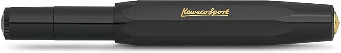 Kaweco CLASSIC SPORT Fountain Pen Black with 23 Carat Gold-Plated Steel Nib and Iridium Tip for Ink Cartridges I Sport Fountain Pen 13 cm I Nib: EF (Extra Fine)