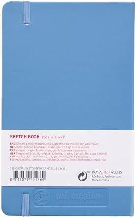 Talens Art Creation Sketchbook, Lake Blue, 80 Sheets, 5.1 x 8.3 in | Hard-Bound Pocket Notebook, 140 GSM/94 lbs Paper, Acid-Free Cream Blank Paper, Ribbon Bookmark and Elastic Closure
