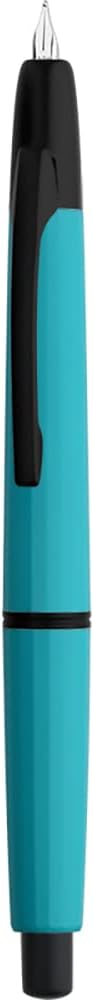 erofa Majohn A2 Press Fountain Pen Extra Fine Nib with Box, Retractable Lake Blue Resin Ink Pen with Converter Writing Set (Black Clip Version
