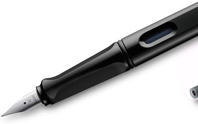 LAMY Safari Fountain Pen (19M) Black & 5 Black Ink Cartridges (LT10BK, L19BKM)