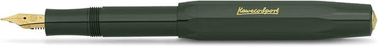 Kaweco CLASSIC SPORT Fountain Pen Green with 23 Carat Gold-Plated Steel Nib and Iridium Tip for Ink Cartridges I Sport Fountain Pen 13 cm I Nib: B (Broad)