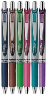 Pentel EnerGel RTX Retractable Liquid Gel Pen, (0.7mm) Metal Tip, Medium Line, Assorted Ink, 6-Pk (BL77BP6M1)