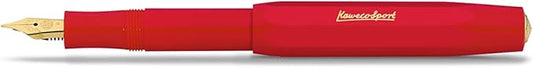 Kaweco CLASSIC SPORT Fountain Pen Red with 23 Carat Gold-Plated Steel Nib and Iridium Tip for Ink Cartridges I Sport Fountain Pen 13 cm I Nib: B (Broad)