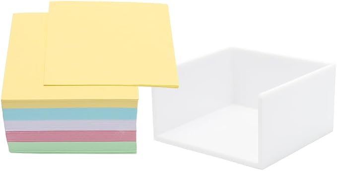 MEI YI TIAN White Memo Holder with 500 Sheets Non-Sticky Colorful Blank Memo Notes Cube Simple PS Sticky Notes Organizer Notepad Dispenser 5 Colors Memo Pads