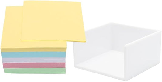 MEI YI TIAN White Memo Holder with 500 Sheets Non-Sticky Colorful Blank Memo Notes Cube Simple PS Sticky Notes Organizer Notepad Dispenser 5 Colors Memo Pads