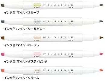 Zebra Line Marker WKT7-5C-NTC Dual-Purpose Water-Based Pigment Mildliner [Natural Mild Colors] 5 Colors